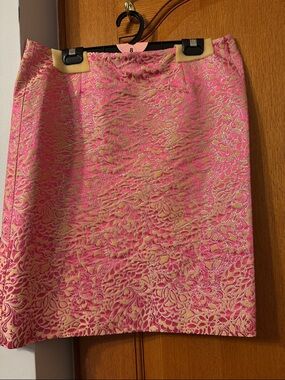 J. Crew Pink and Gold Brocade Mini Skirt